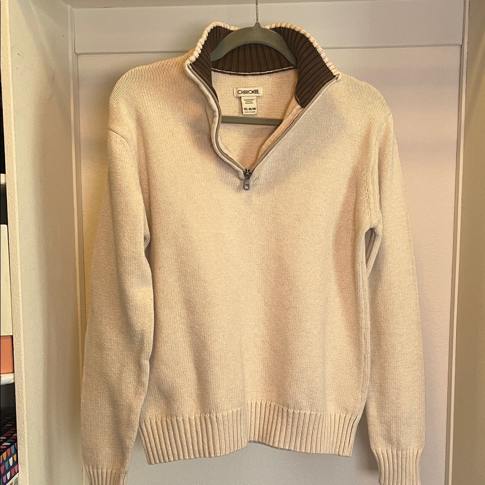 Vintage Cherokee mock neck cream sweater quarter zip boys XL / Medium women
